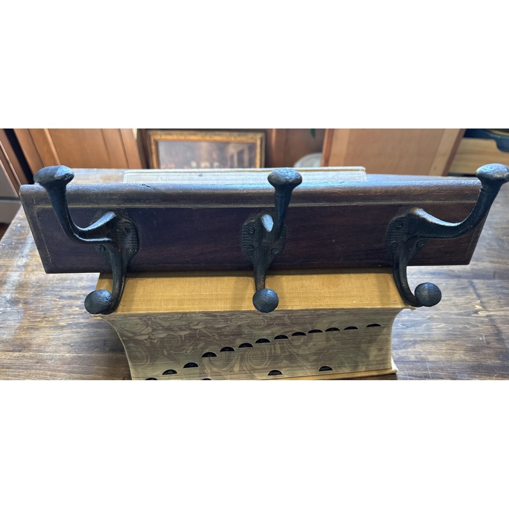 Antique Oak And Cast Iron Coatrack